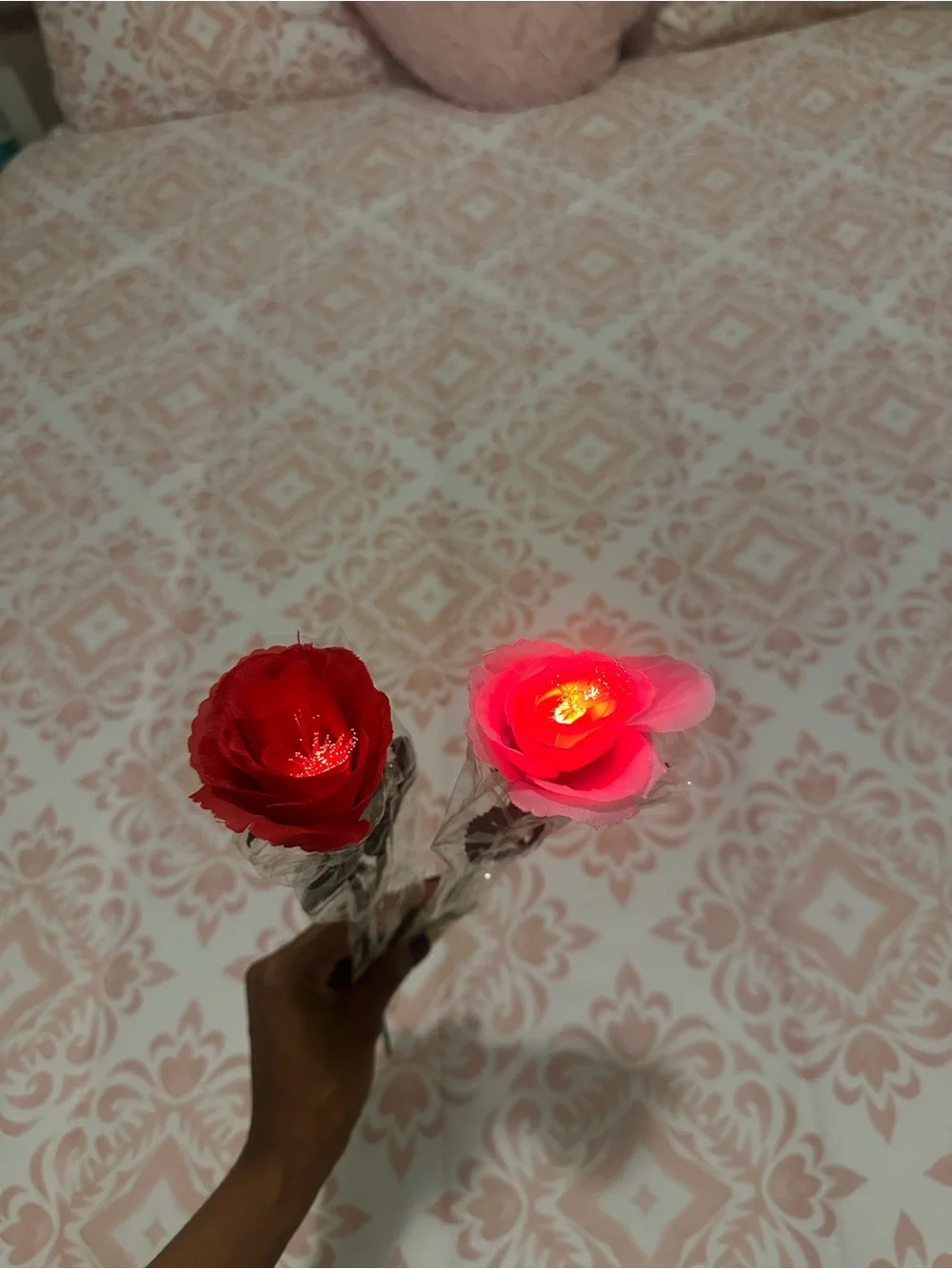 LED Rose Stem Pair - Red and Pink Decorative Flowers